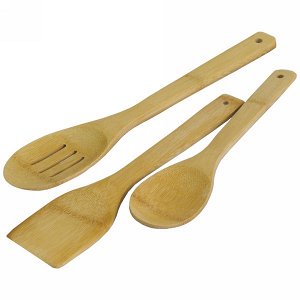 Набор кухонных принадлежностей из бамбука 3шт: лопатка, ложка, ложка с отверстиями купить оптом и в розницу