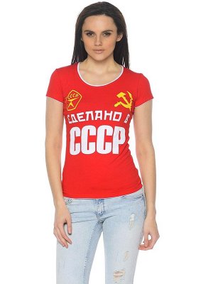 Ссср Быть в тренде так просто, когда в гардеробе есть такая футболка с интересным принтом СССР. Модель имеет приталенный крой, короткие рукава и  круглый вырез горловины . Особенно выигрышно свободная