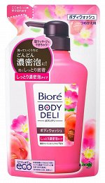 Гель для душа с очень плотной пеной с ароматом персика и розы Kao Biore BODY deli