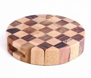 3438 GIPFEL Доска разделочная круглая двухцветная-"шахматка" 23x5 см (дерево гевеи и акации)