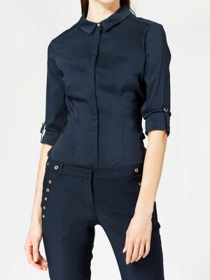 Рубашка женская облегающая из базовой коллекции Lime. Регулируемый рукав. Цвет темно-синий