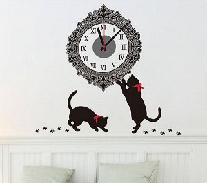 Часы - наклейка "Коты с бантами"