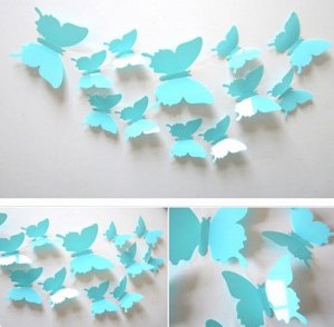 Комплект из 12 ти бабочек 3D (Голубые)