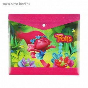 Папка-конверт на кнопке А5, пластик 180мк Trolls, для тетрадей