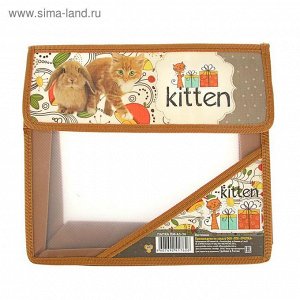 Папка для тетрадей А5, 2 отделения, клапан на липучке, пластиковая, уголок "Котёнок"