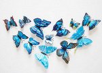 Декоративные наклейки-бабочки 3D. В комплекте 12 шт., размеры от 6 до 12 см. ЦВЕТ: СИНИЙ