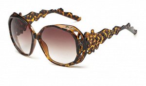 Солнцезащитные очки леопардовые в форме многогранника с резными дужками