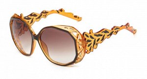 Солнцезащитные очки светло-коричневые в форме многогранника с резными дужками