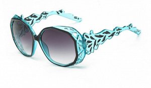 Солнцезащитные очки бирюзовые в форме многогранника с резными дужками