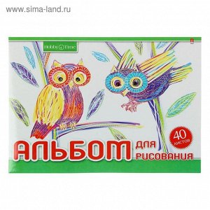 Альбом для рисования А4, 40 листов на скрепке "Хобби тайм", обложка картон 235г/м2, блок офсет 100 г/м2, МИКС