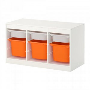ТРУФАСТ Комбинация д/хранения+контейнерами, белый, оранжевый