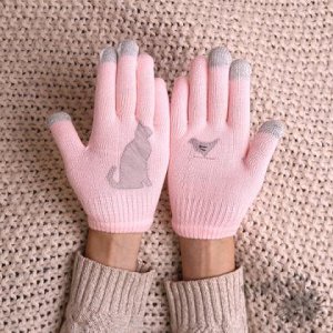 Touch-перчатки "Серый кот" (розовые)