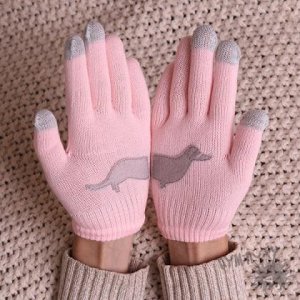 Touch-перчатки "Такса"(розовые)