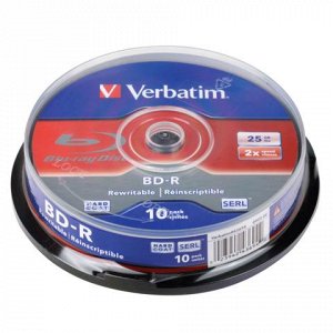 Диски BD-R (Blu-ray) VERBATIM 25Gb 2x 10шт. Cake Box 43694