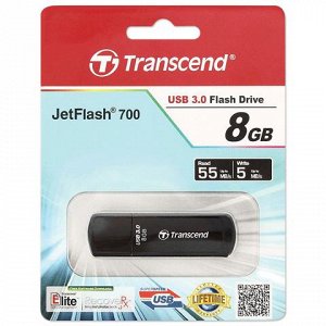 Флэш-диск 8GB TRANSCEND JetFlash 700 USB 3.0, черный, TS8GJF