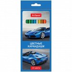 Карандаши &quot;Машинки&quot; 24цв., заточен., картон. уп., европодвес