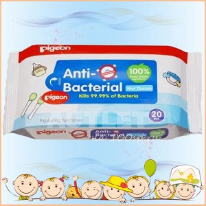 Влажные салфетки детские PIGEON, с антибактериальным эффектом, 20 шт.