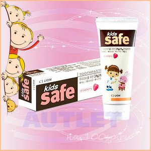 CJ Lion Детская зубная паста "Kids Safe" со вкусом клубники, от 3-х до 12 лет, 90 гр