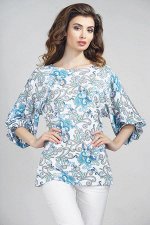 Блуза 254. Белый, голубой. Вискоза