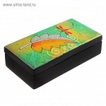 Шкатулка дерево &quot;Лист и стрекоза&quot;, бархат внутри