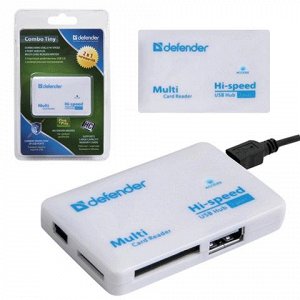 Картридер+USB хаб  DEFENDER COMBO TINY, USB 2.0, порты SD/MM