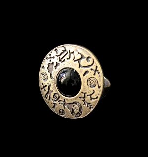 Кольцо Гармония жизни ( черный кабошон, бронза)