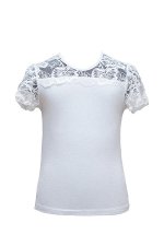 Блузка трикотажная для девочки  цвет: белый с кружевом