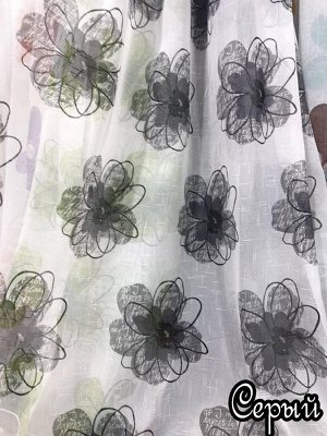 Ткань метражом Тюль имитация льна цветы