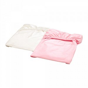 LEN ЛЕН Простыня натяжн для кроватки, белый/розовый 60x120 см