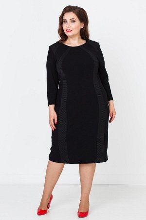 Черный Элегантное платье приталенного фасона, с разрезом сзади. Чередование оригинальных вставок ткани создаёт женственные линии образа. Наличие подплечников позволяет создать более гармоничный силуэт