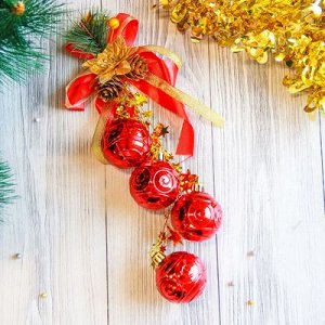 Украшение новогоднее "Шары с красной ленточкой и шишкой" 4,5*25 см
