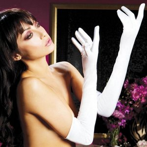Атласные длинные белые перчатки