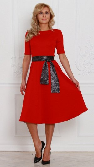 платье "Лаура" 6807-9-миди водолаз красный
