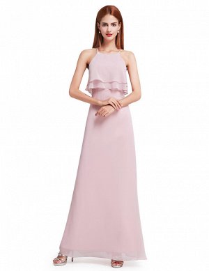Светлое розово-лиловое шифоновое платье на тонких бретельках