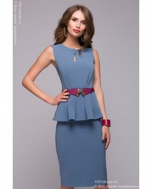 1001 Dress Голубое платье-футляр с баской и без рукавов