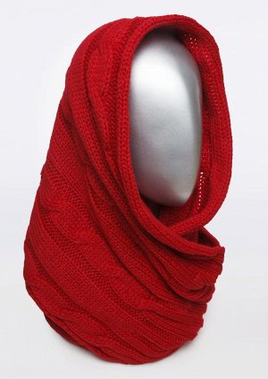 красный Состав:	Cross: 80% шерсть 20% п/акрил
Описание:

Удобная модель женского шарфа, заменяющая шапку и шарф одновременно за счет продуманной формы изделия. Рельефная вязка с косами дополнит женств