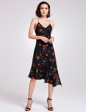 Черное шифоновое платье с цветочным рисунком и открытой спиной
