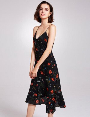 Черное шифоновое платье с цветочным рисунком и открытой спиной