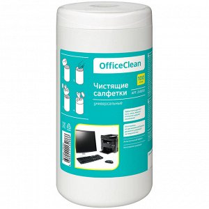 Салфетки чистящие влажные OfficeClean, универсальные, в тубе, 100шт.