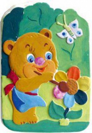 Эм08 707002--Барельеф Мишка с цветком и бабочкой, коробка, гипс