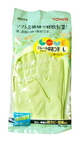 Виниловые перчатки TOWA с покрытием внутри из льна и хлопка средней толщины (L/зелёный)