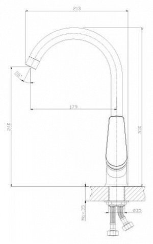 Смеситель Смеситель (35 мм) одноручный д/кухни с высоким поворот.изливом 330 мм, Серый S35-23LM310