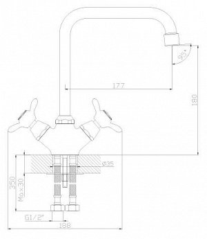 Смеситель Смеситель двуручный  д/кухни с высоким поворотным изливом 260мм, Песочный Q02-72LM302