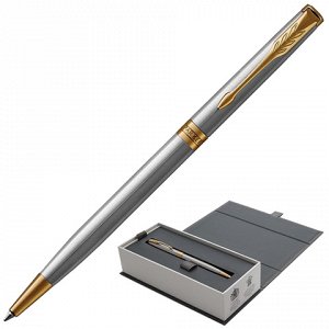 Ручка шариковая PARKER Sonnet Steel Slim GT, тонкий корпус с