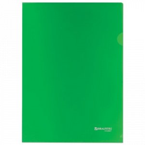 Папка-уголок жесткая, непрозрачная BRAUBERG, зеленая, 0,15мм