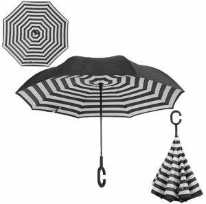 Зонт-наоборот антизонт Полоски черные + чехол в подарок