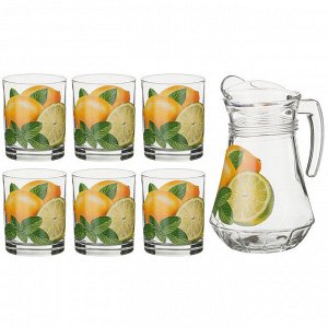 Набор для сока "лимоны" 7 пр.:кувшин+6 стаканов 1450/210 мл. (кор=2набор.)