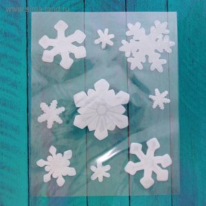 Наклейка на стекло (набор 9 шт) снежинки белые   2377866