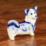 Сувенир cобака &quot;Корги&quot;, фарфор, гжель кобальт, 8х8 см