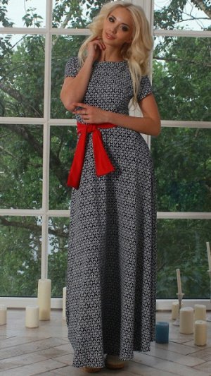платье "Лаура" 6207-1-макси флок вензель б/син